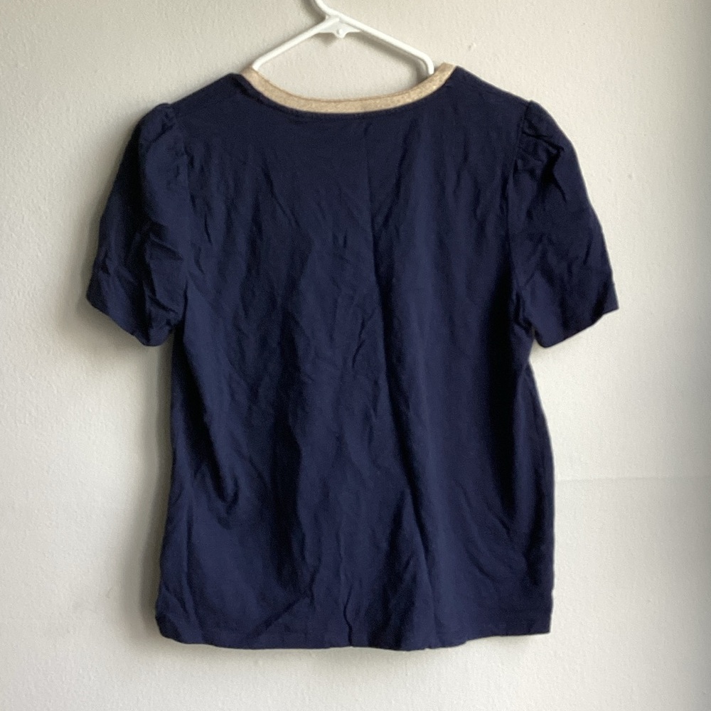 Boden Navy V-Neck Tee with Gold Trim - Picture 4 of 6